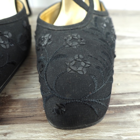 Ann Marino sz 8 black satin sequin evening shoes - Picture 4 of 8